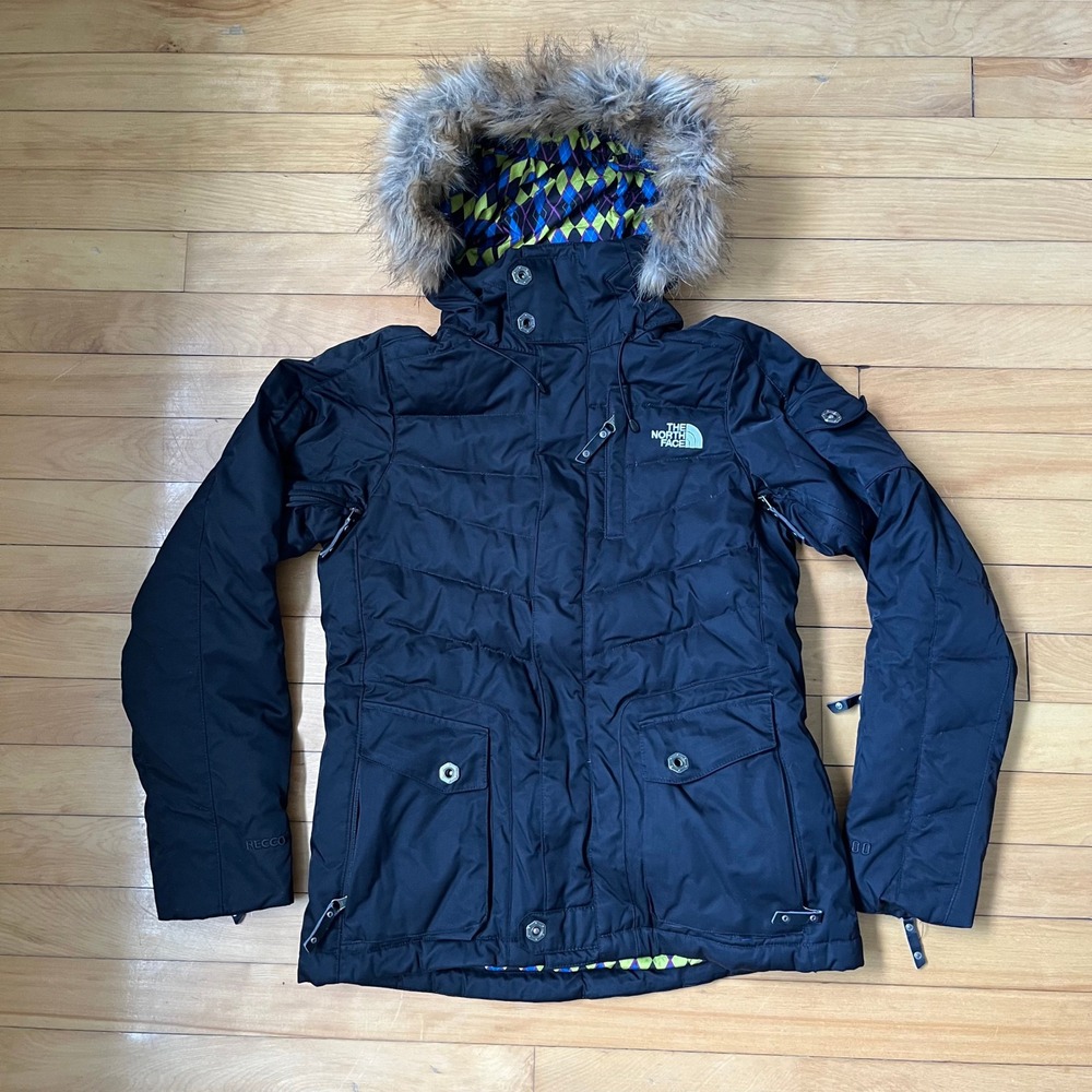 The North Face Cryptic Series 600 Down Ski Jacket Faux Fur Hood Black Womens XS